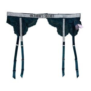 Victoria's Secret NWT Rhinestone Studded Garter Belt Lace Green M/L Y2K Lingerie